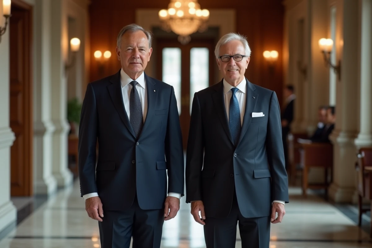 Comparaison de taille deux hommes politiques couloir institutionnel