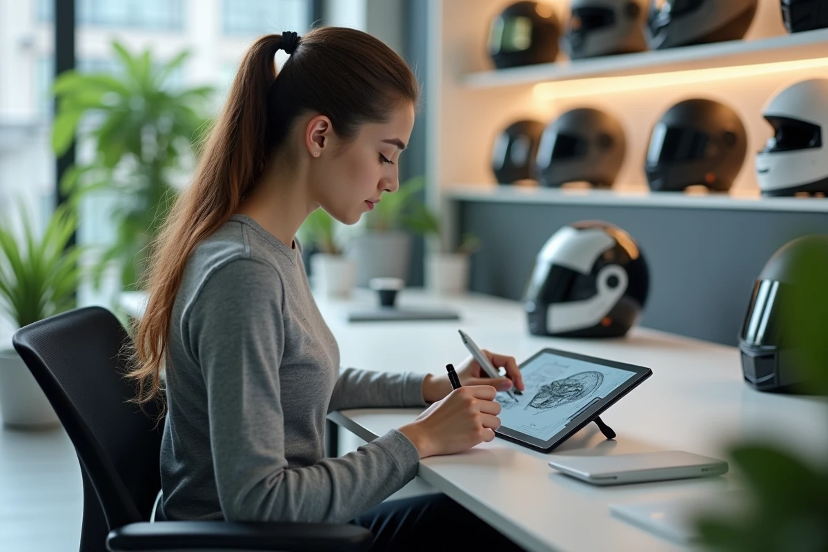 Jeune designer esquissant un casque sur une tablette