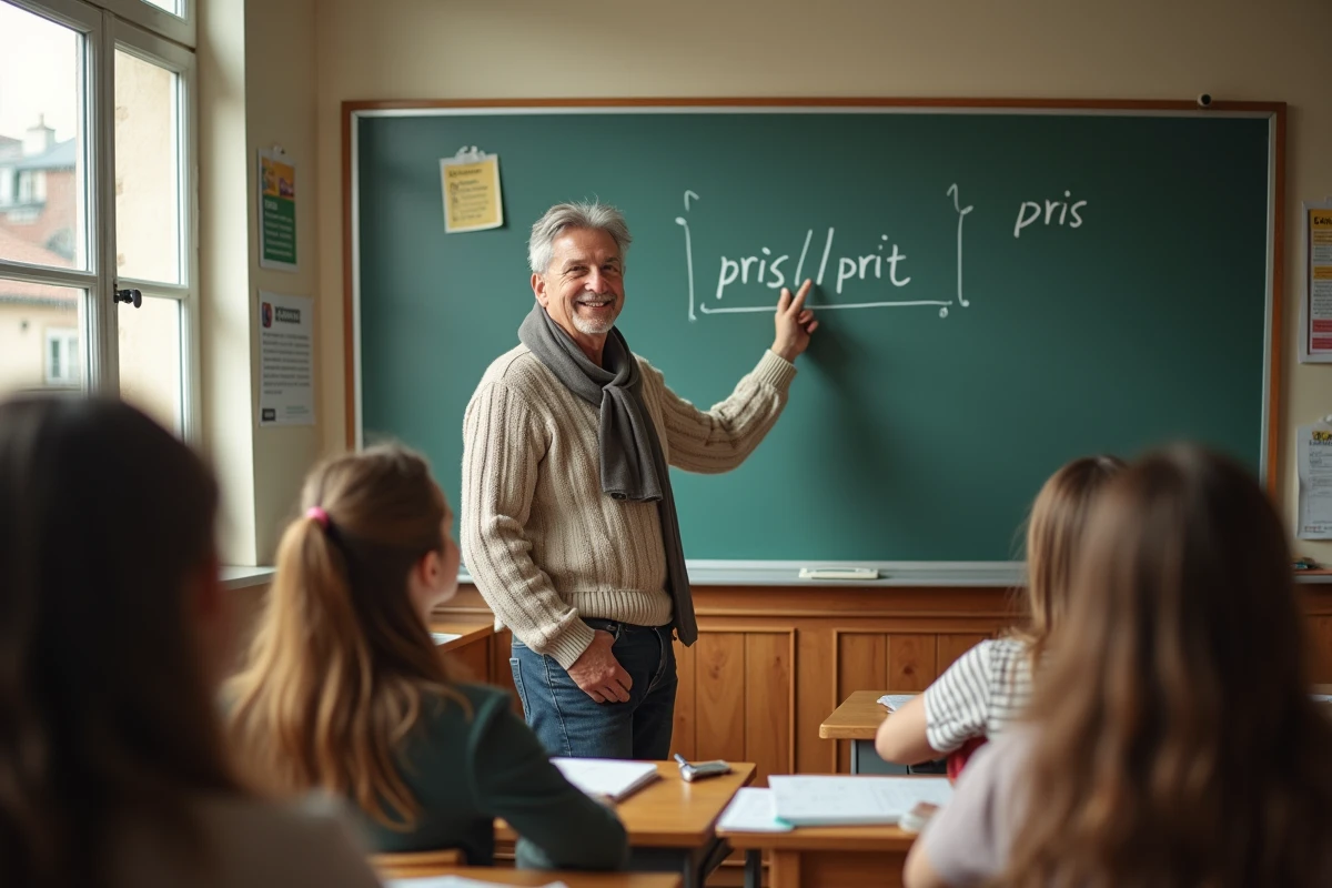 Professeur effaçant des mots sur un tableau en classe