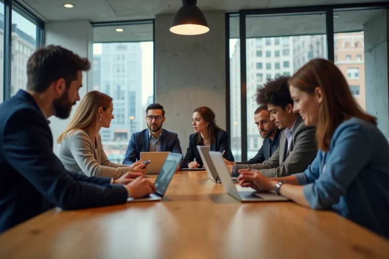 Groupe de professionnels dans un espace coworking moderne