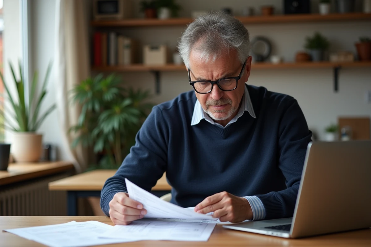 Homme vérifiant ses documents de voyage à la maison