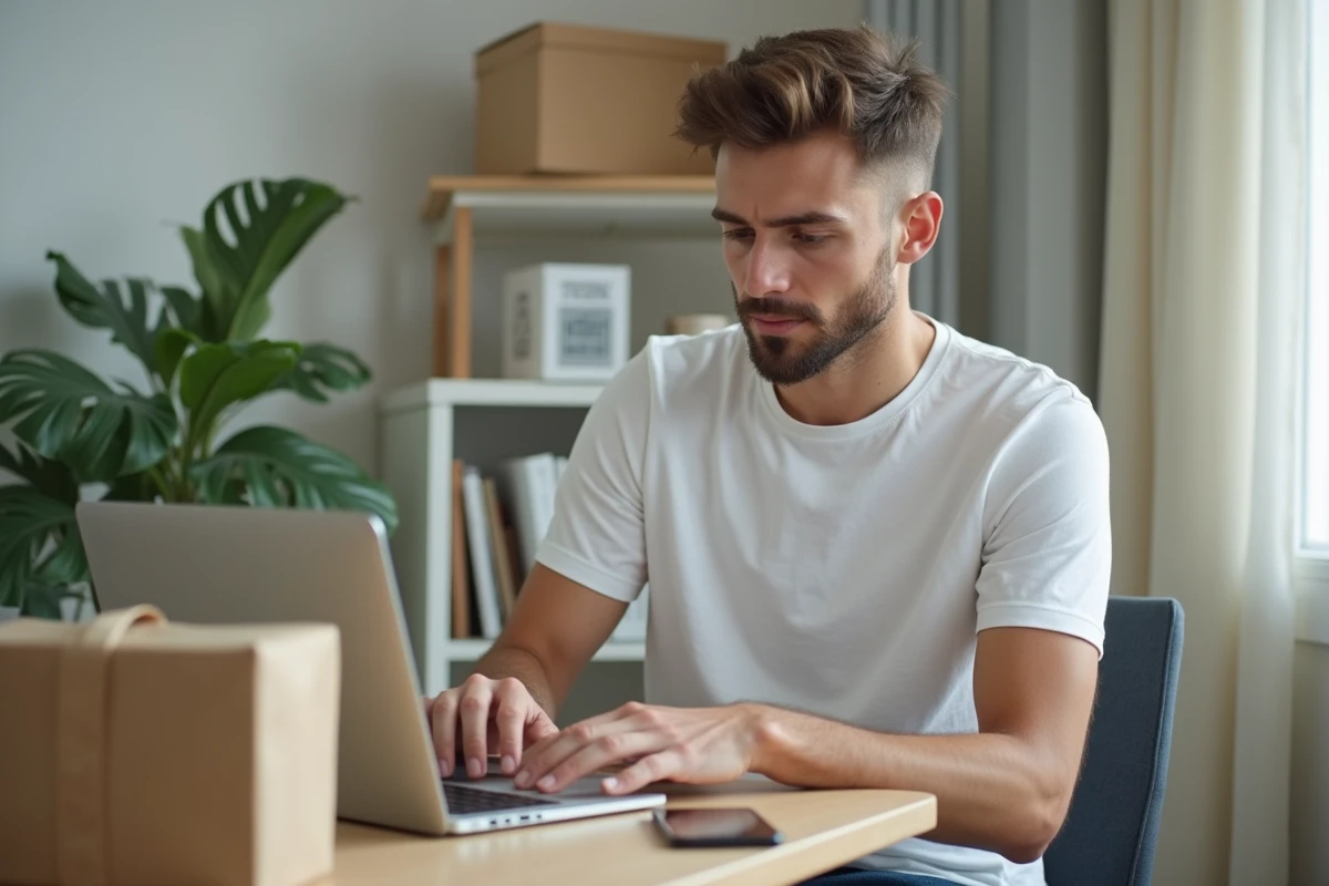 Jeune homme utilisant un ordinateur portable dans un bureau moderne